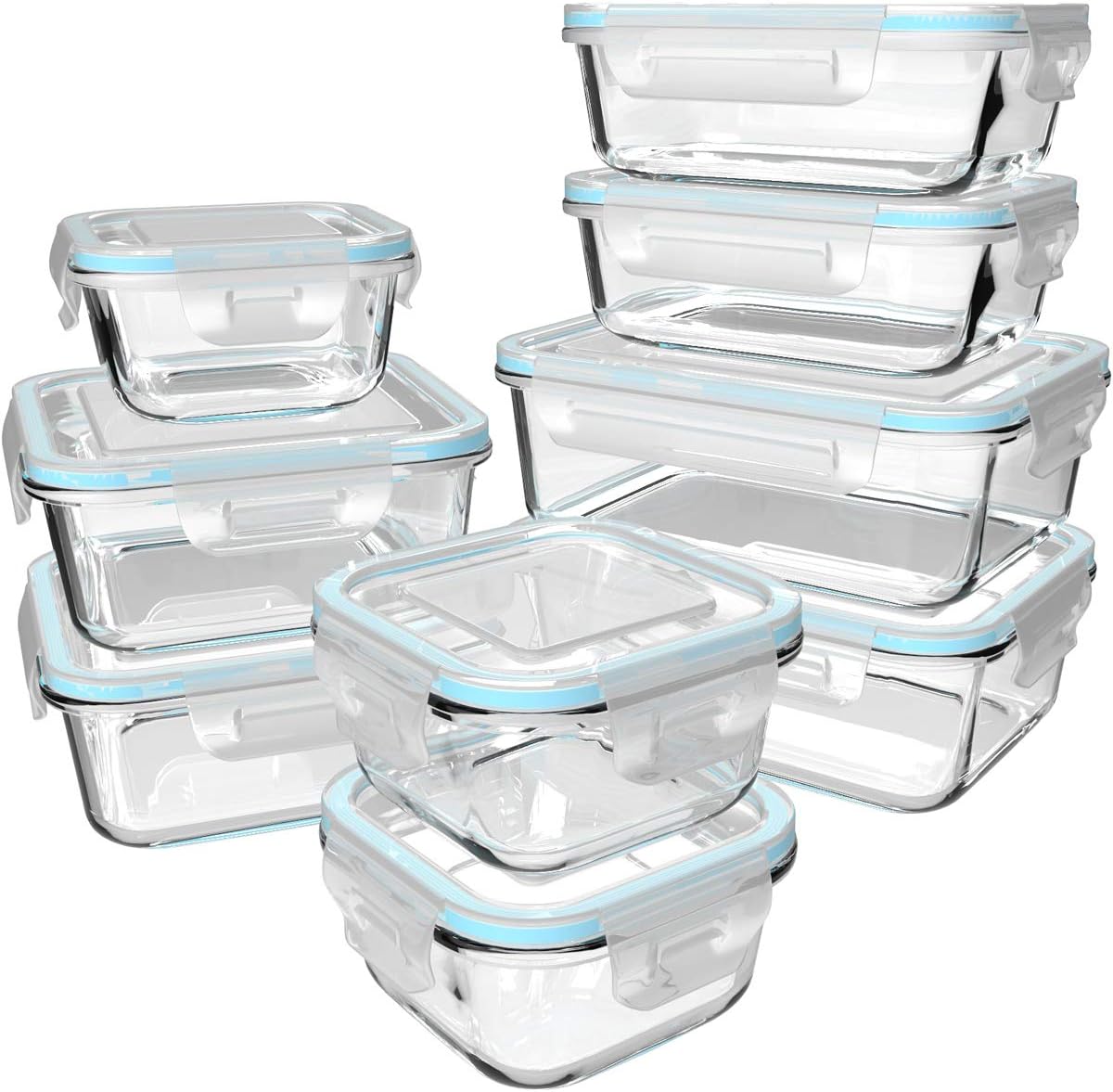 Food Storage Prep Containers - 18-Piece Glass Food Storage Containers with