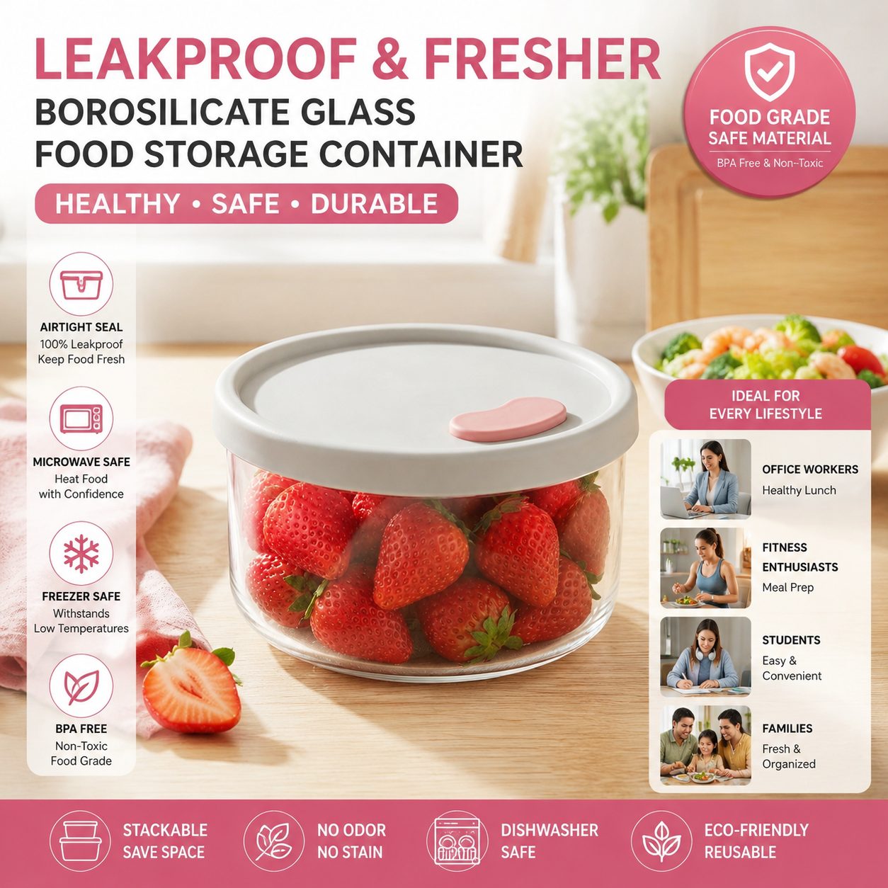 Food Storage Glass Round - Single Round Borosilicate Glass Food Storage