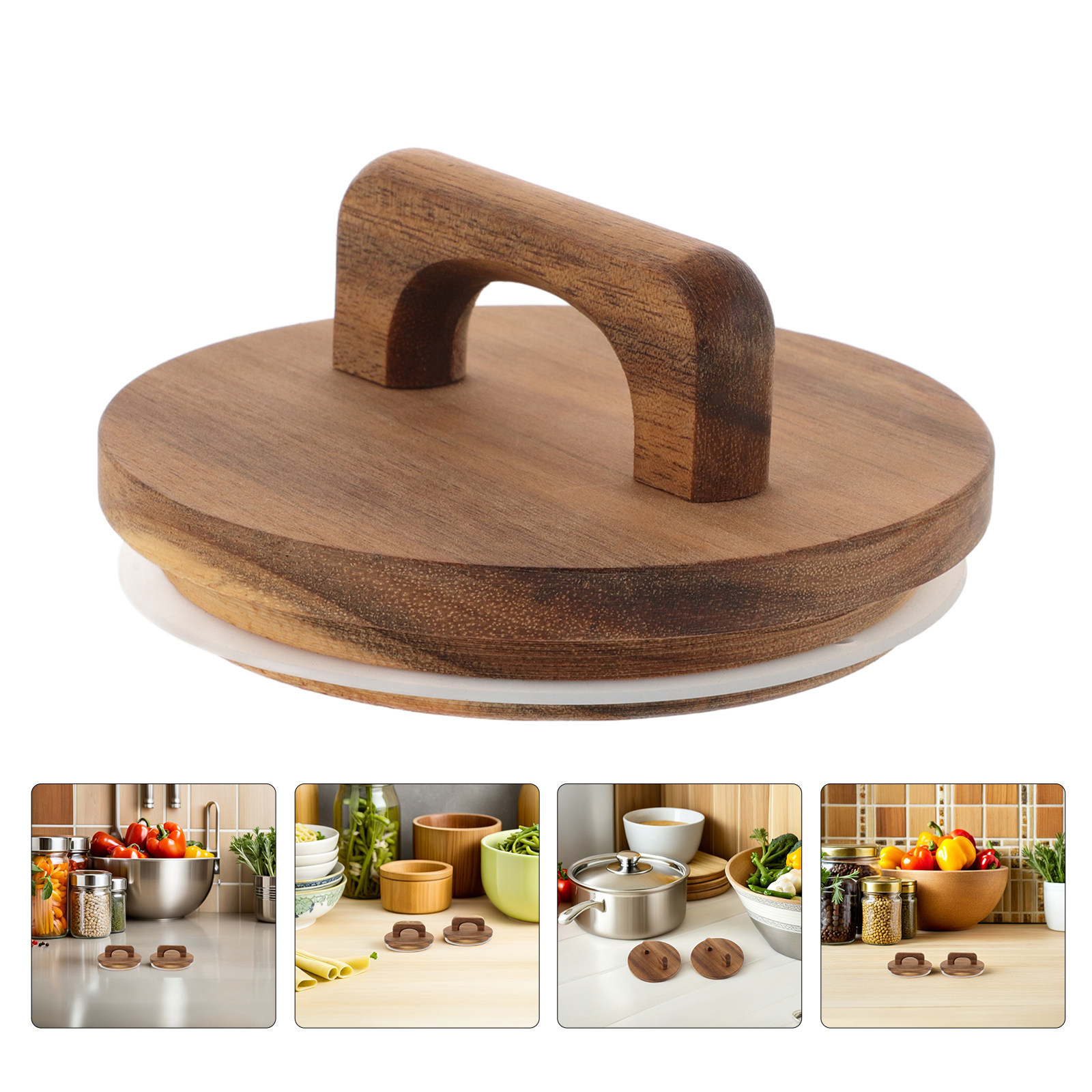 Food Storage Glass Round - 4Pcs Airtight Wood Jar Lids Silicone