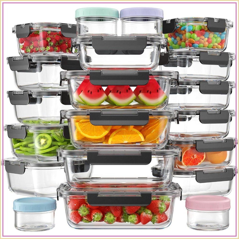 Food Storage Prep Containers - 40 PCS Glass Food Storage Containers
