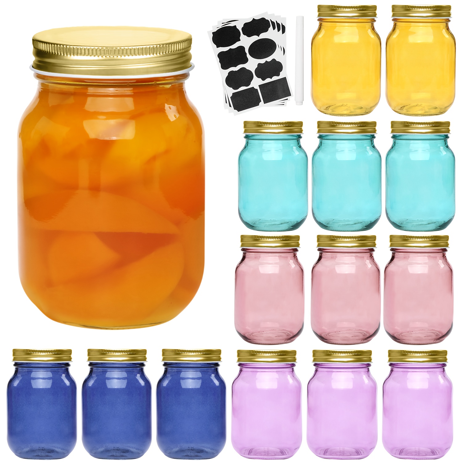 Food Storage Glass Round - 15-Piece Glass Mason Jar Set –