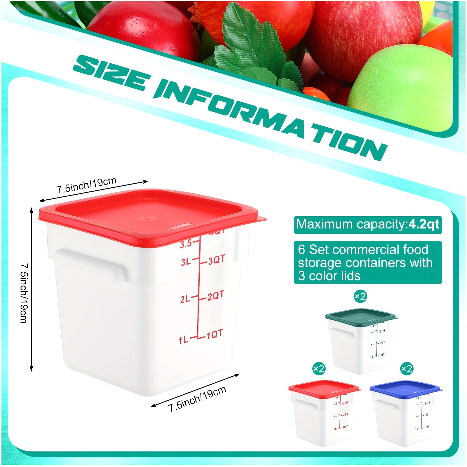 Food Storage 4 Quart - 6-Piece 4-Quart Square Food Storage Containers