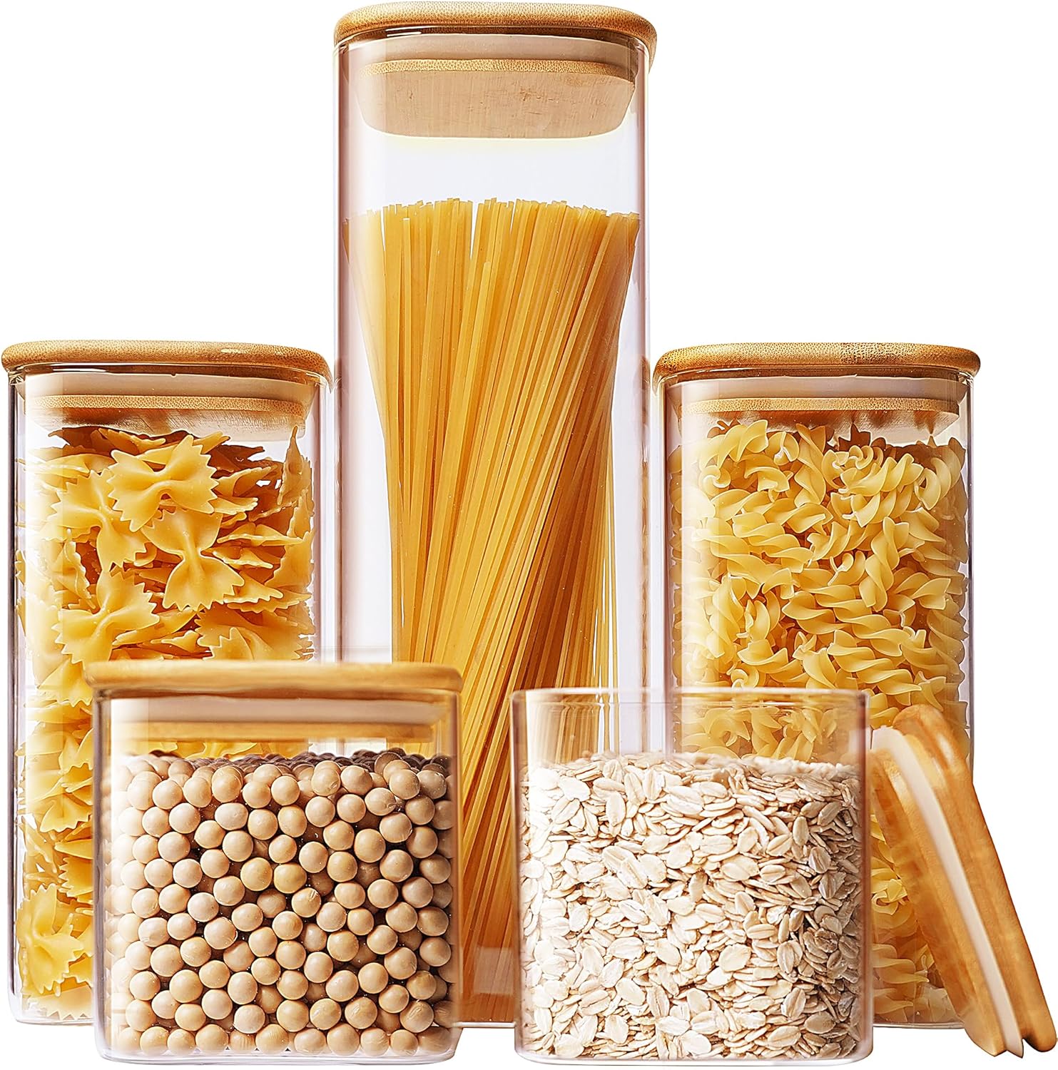 Food Storage Jar Glass - Square Glass Jars with Bamboo Lids