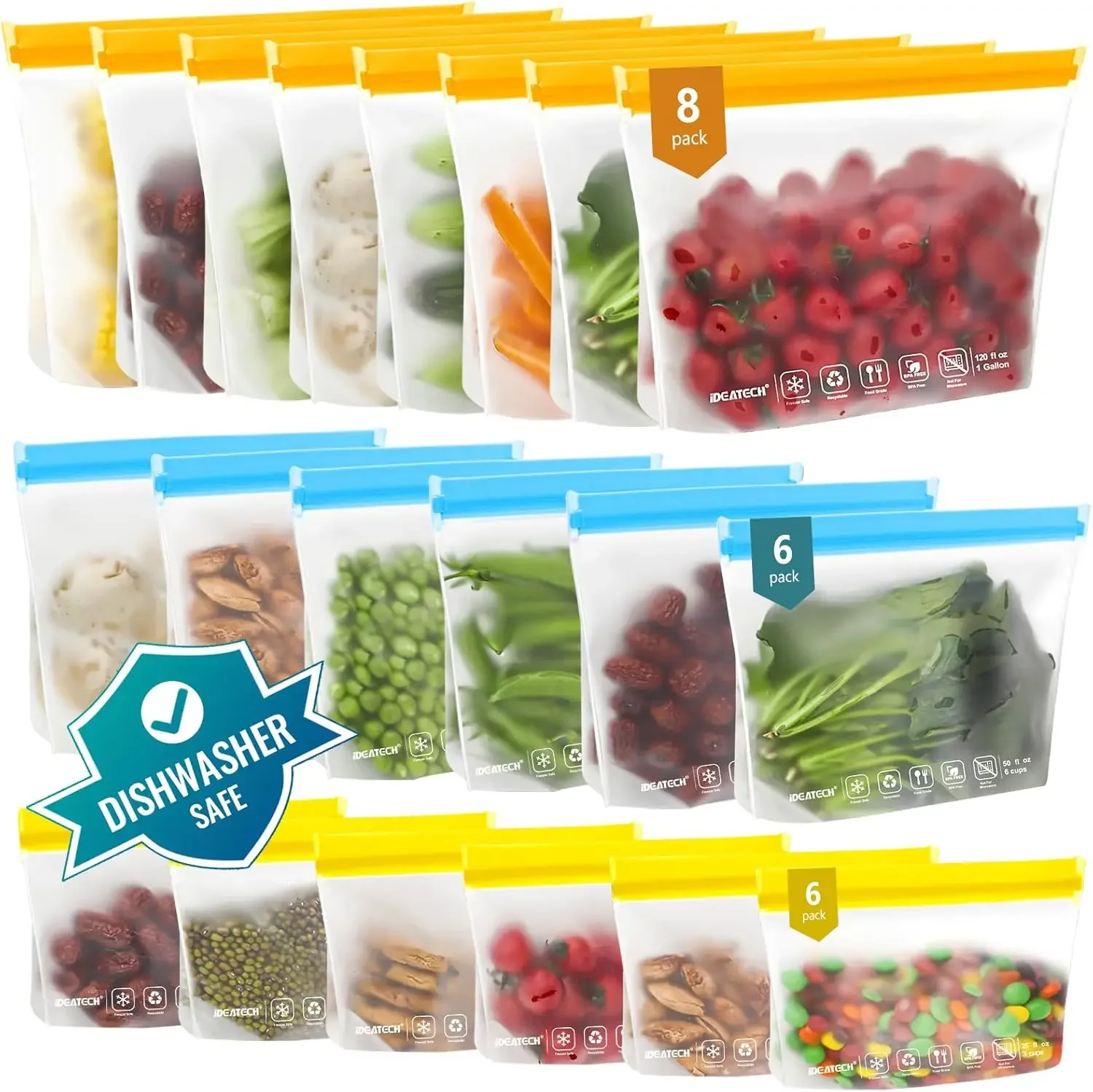 Food Storage Safe - 20Pack Reusable Bags Dishwasher Safe, Leakproof