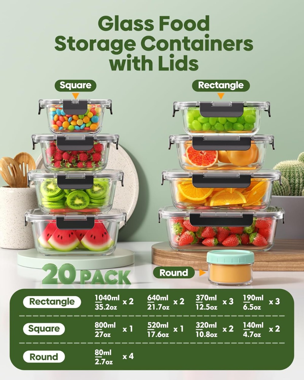 40 PCS Glass Food Storage Cont - Food Storage Prep Containers 리뷰 및 가격