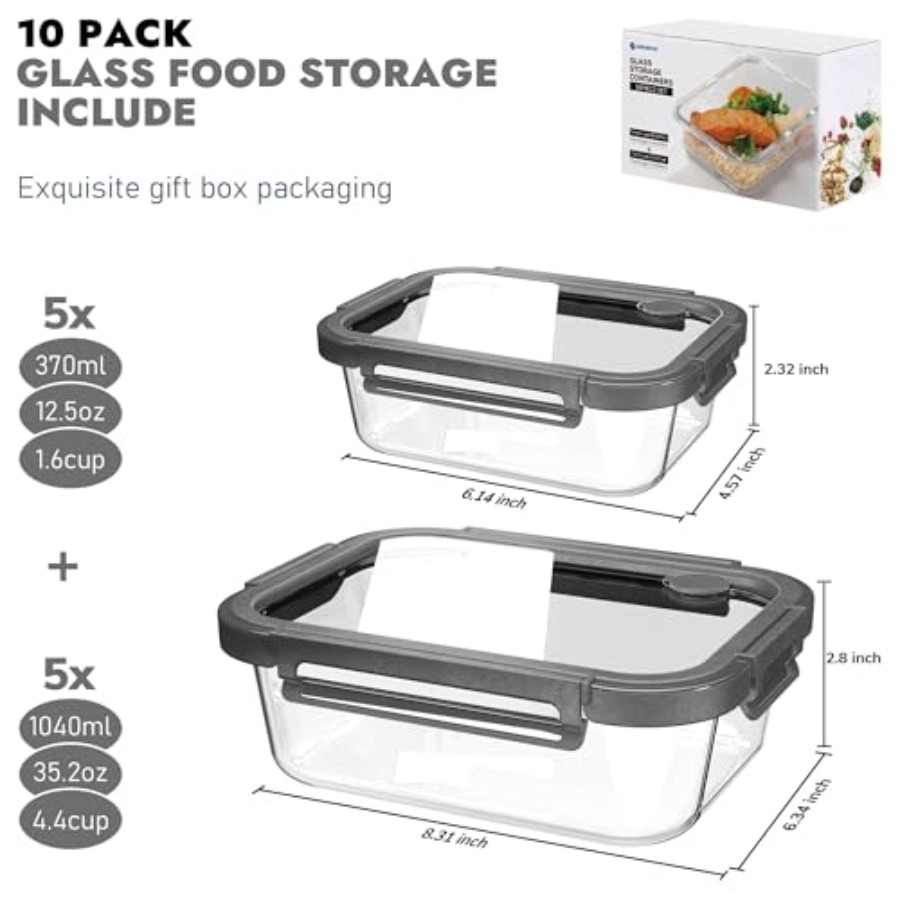10-Pack Glass Food Storage Con - Food Storage Safe 리뷰 및 가격