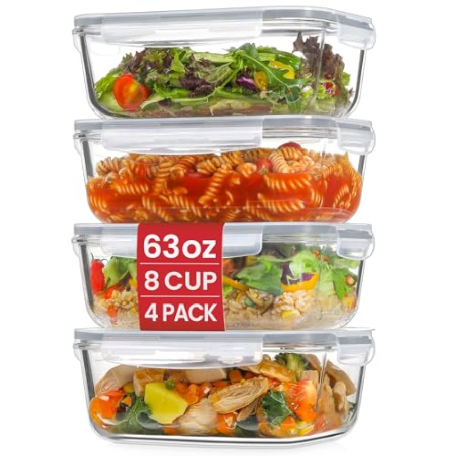 4 Pack 8 Cups/ 63oz Large Glas - Food Storage Prep Containers 리뷰 및 가격