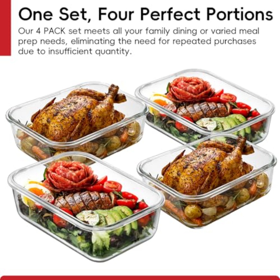 4 Pack 8 Cups/ 63oz Large Glas - Food Storage Prep Containers 리뷰 및 가격