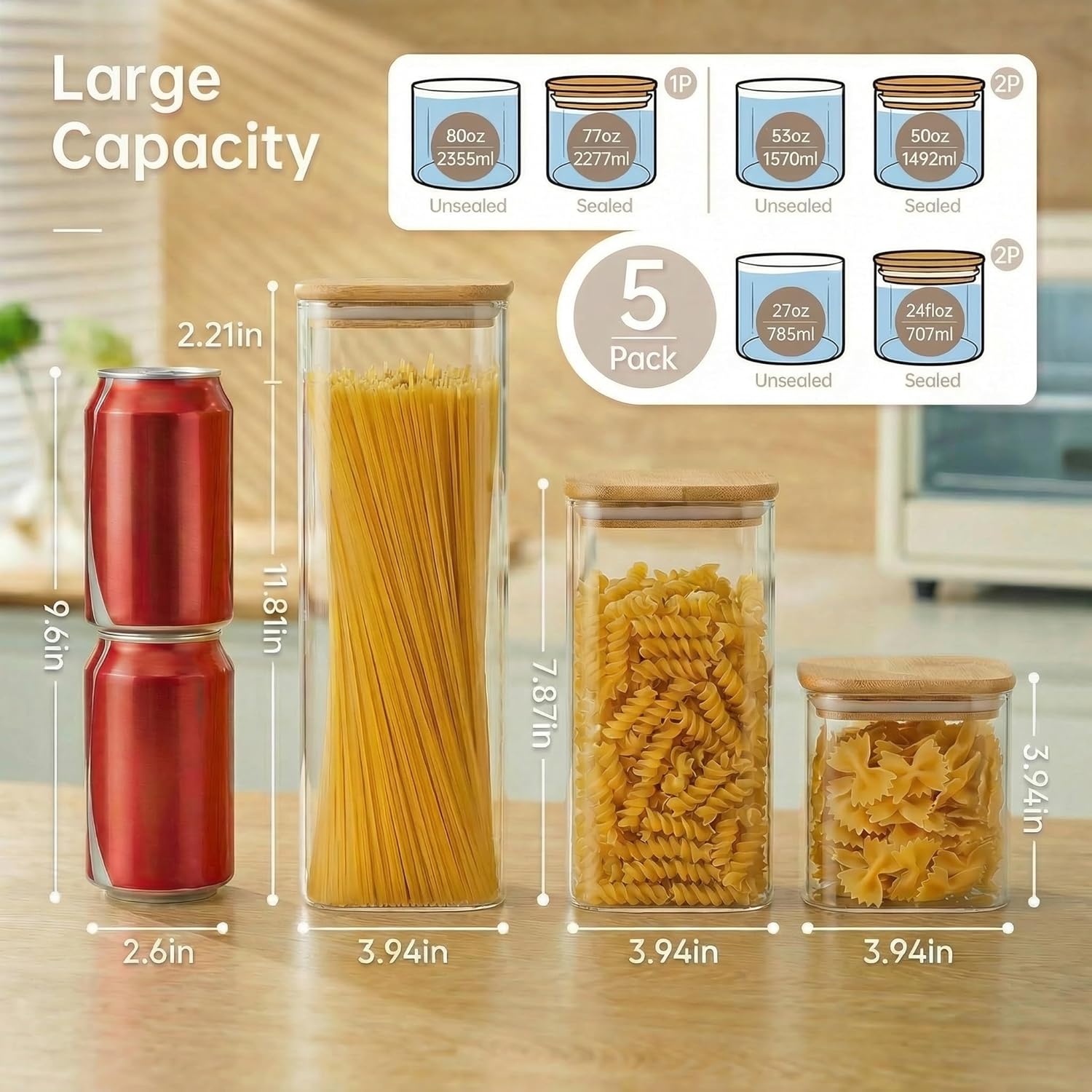 Square Glass Jars with Bamboo  - Food Storage Jar Glass 리뷰 및 가격