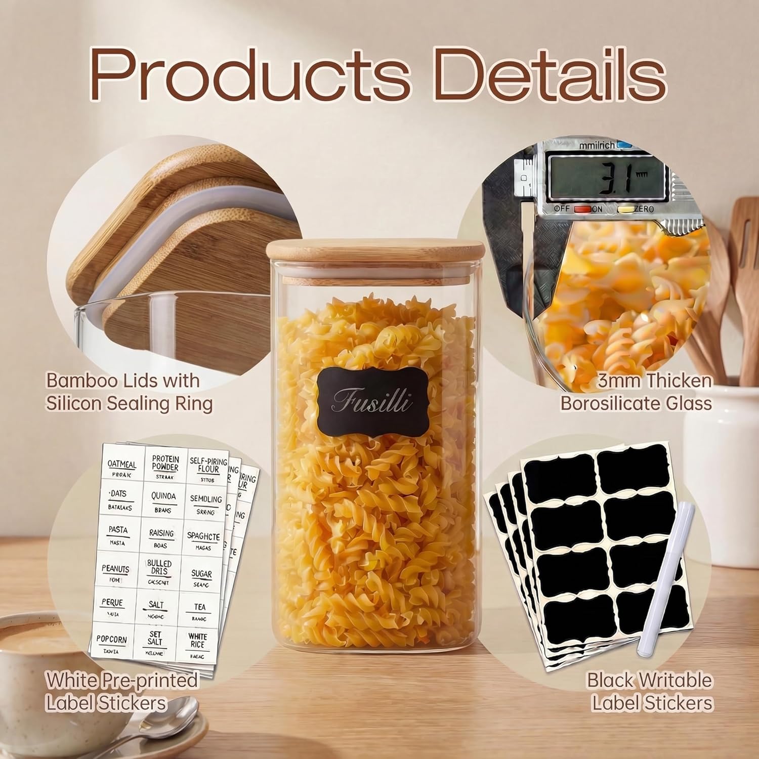 Square Glass Jars with Bamboo  - Food Storage Jar Glass 리뷰 및 가격