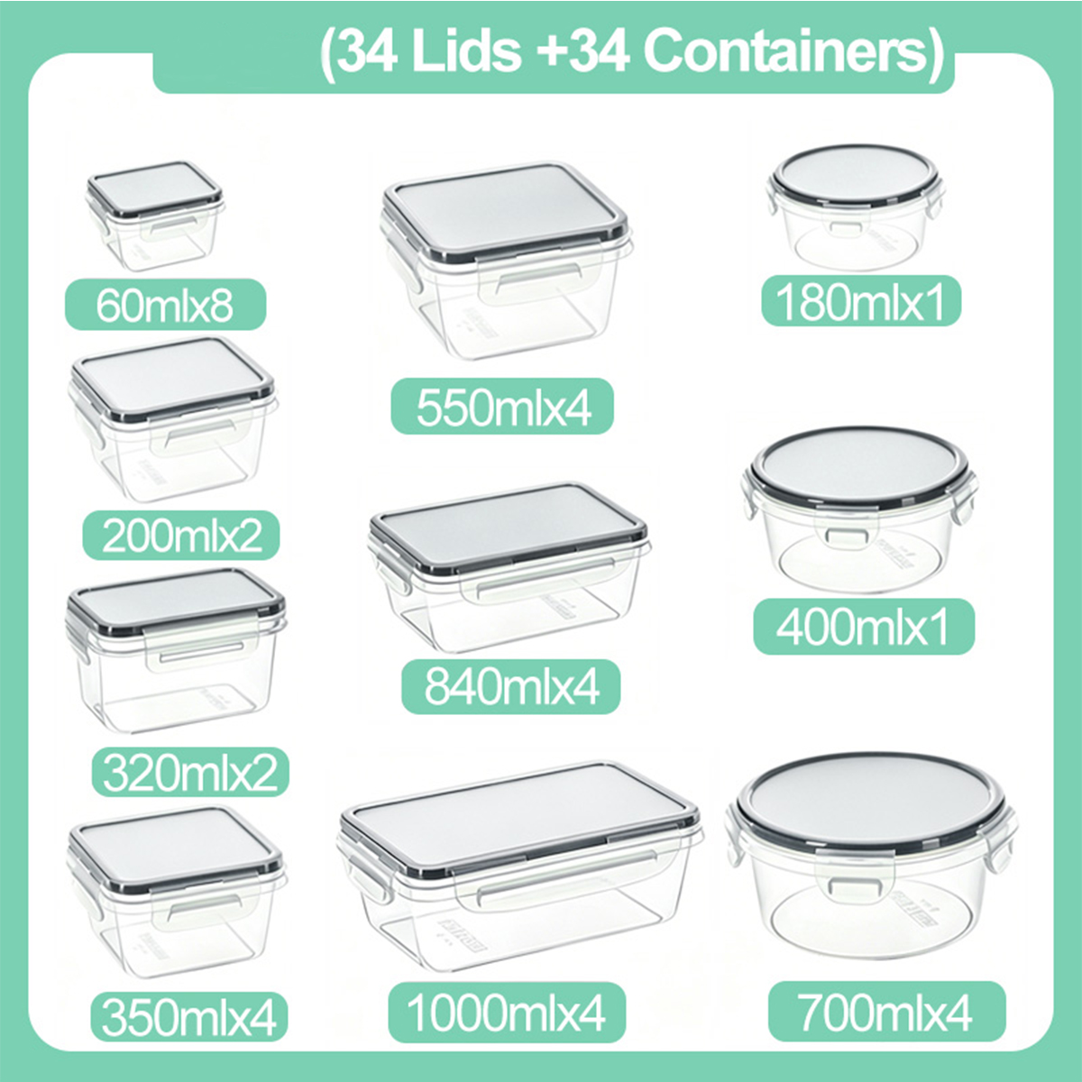 34PCS-Assorted Size Airtight F - Food Storage Prep Containers 리뷰 및 가격