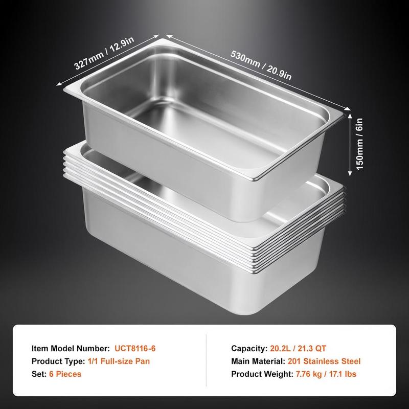 6 Pack Buffet Trays Full Size  - Food Storage Stainless Steel Containers 리뷰 및 가격