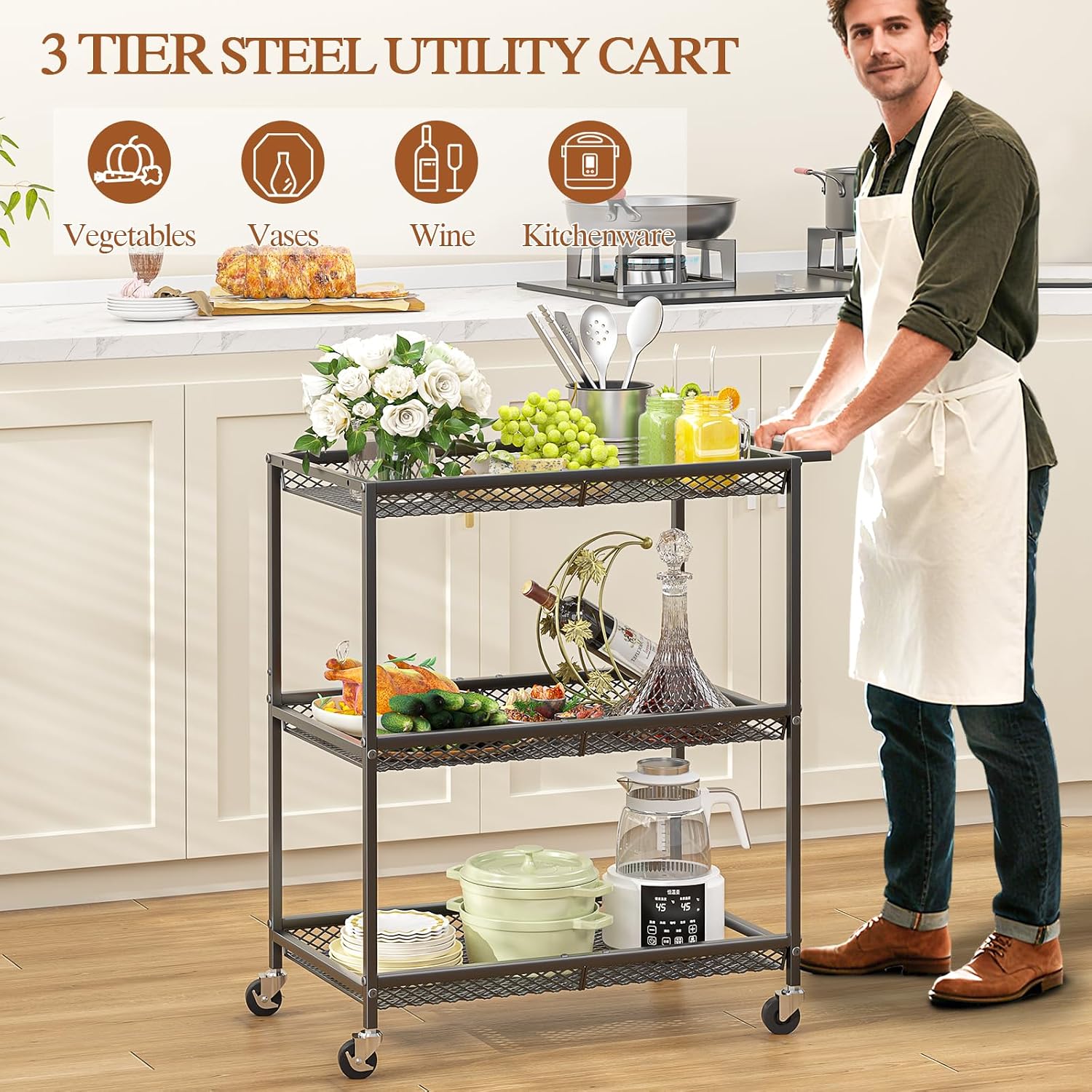 3-Tier Heavy Duty Rolling Util - Food Storage With Wheels 리뷰 및 가격